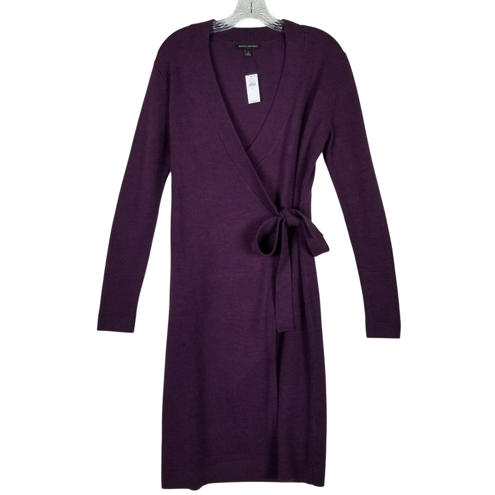 Banana Republic Wrap Dress Womens Small Purple Knit Long Sleeve V-Neck